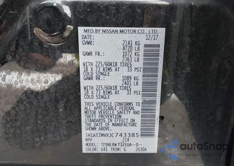 2018 Nissan Rogue Sl from USA, damaged, VIN 5N1AT2MVXJC743385